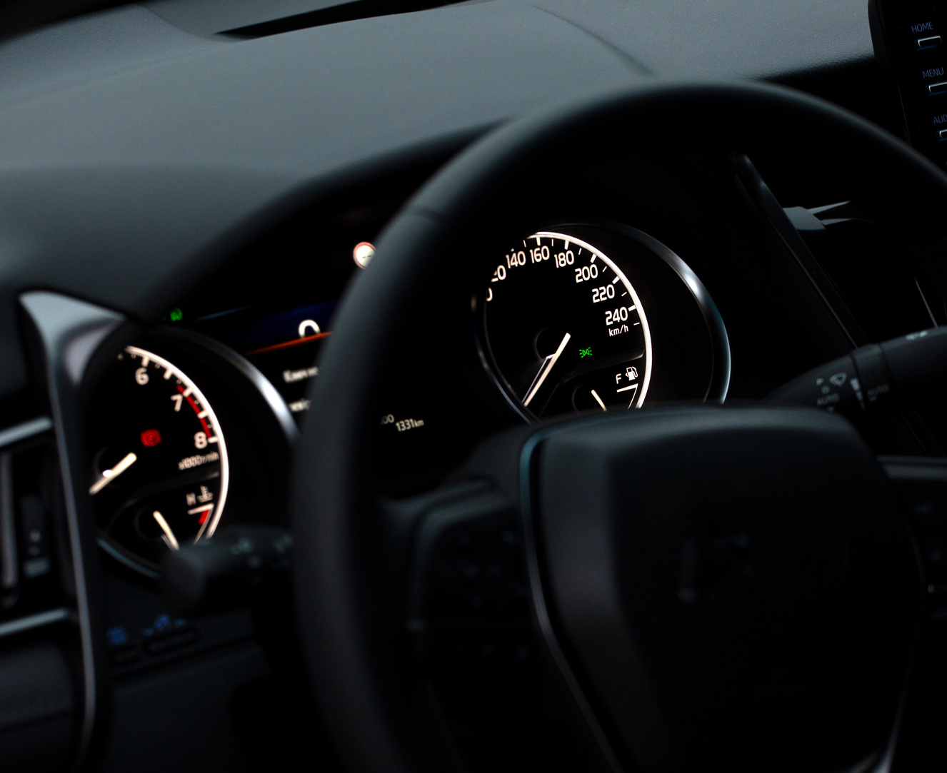 Car steering wheel background,  car elements close view